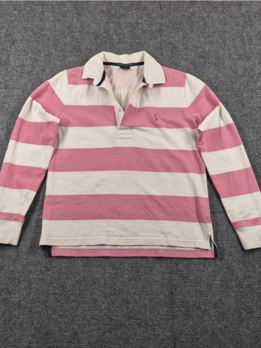 Pink & Cream Striped Rugby Shirt - Classic Long Sleeve